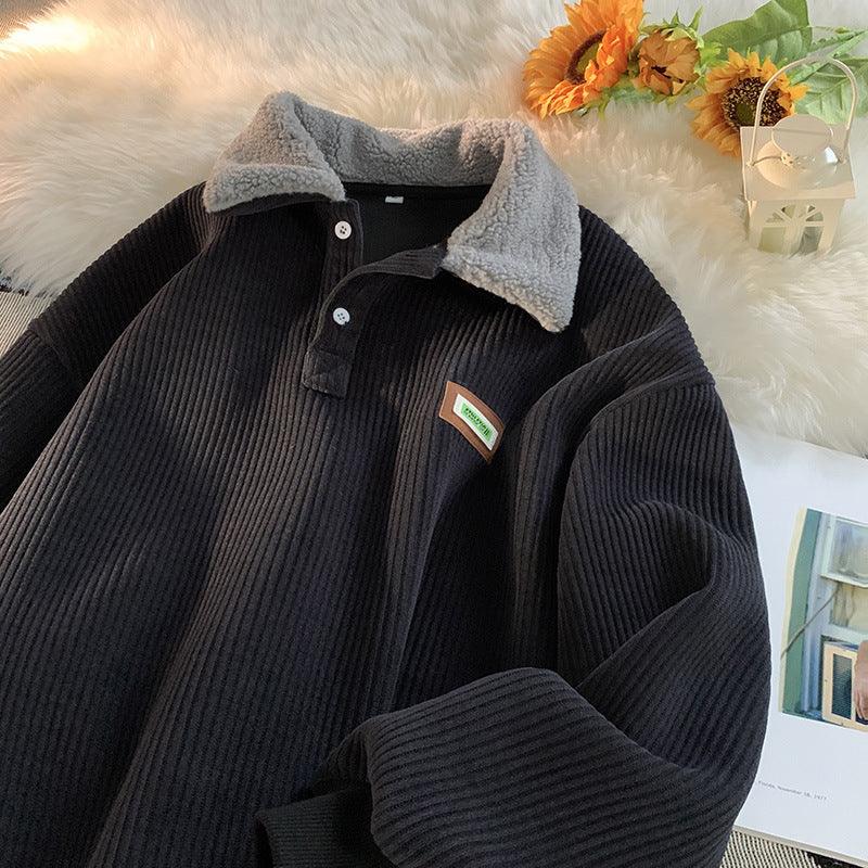 Sven - Men's Fleece-lined Thick Corduroy Polo Collar Sweater