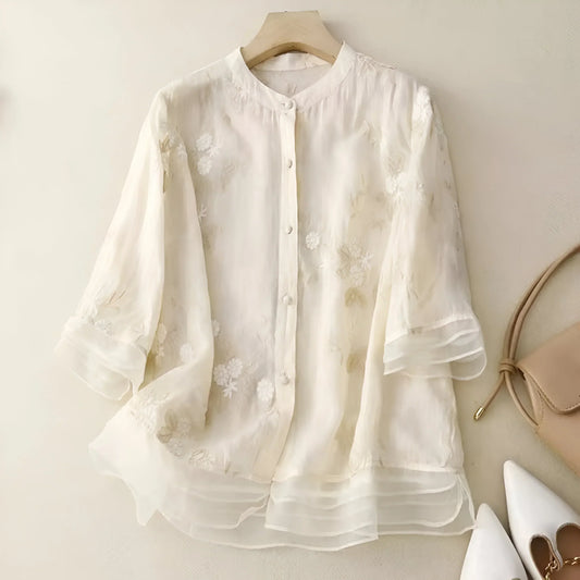 Emily | Cotton Top with Embroidered Flowers