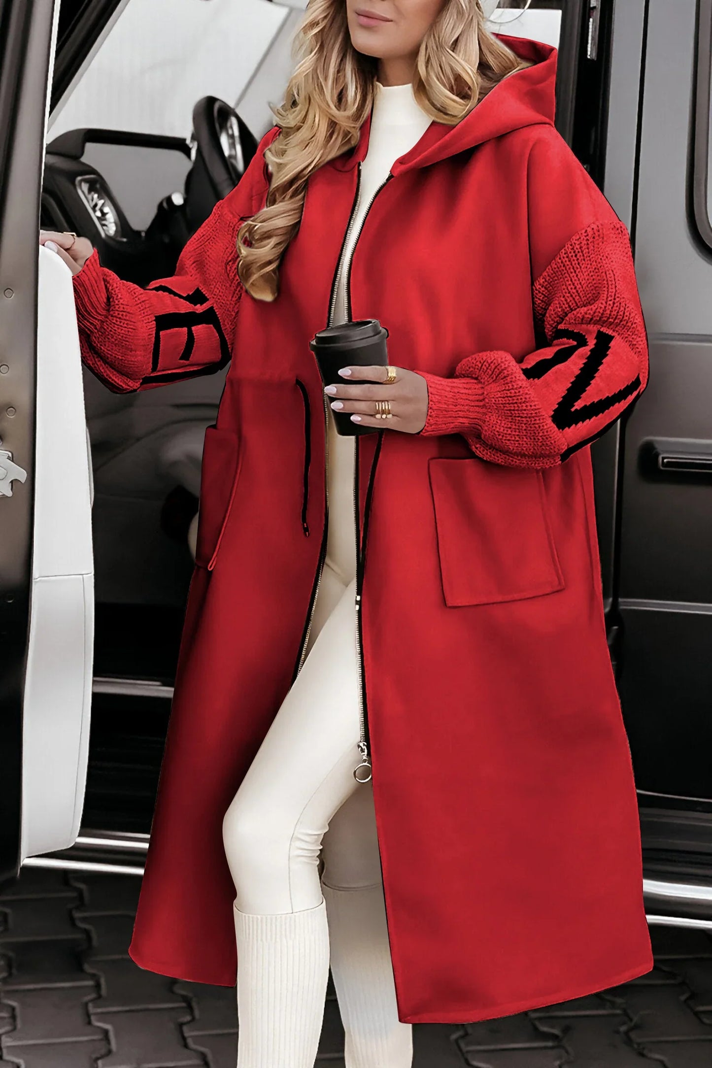 Elsa - Hooded Jacket With Knitted Sleeve Patchwork