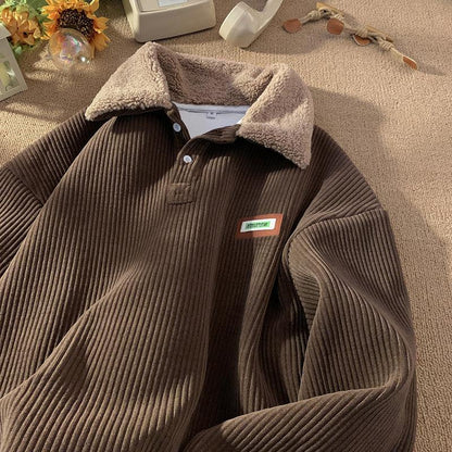 Sven - Men's Fleece-lined Thick Corduroy Polo Collar Sweater