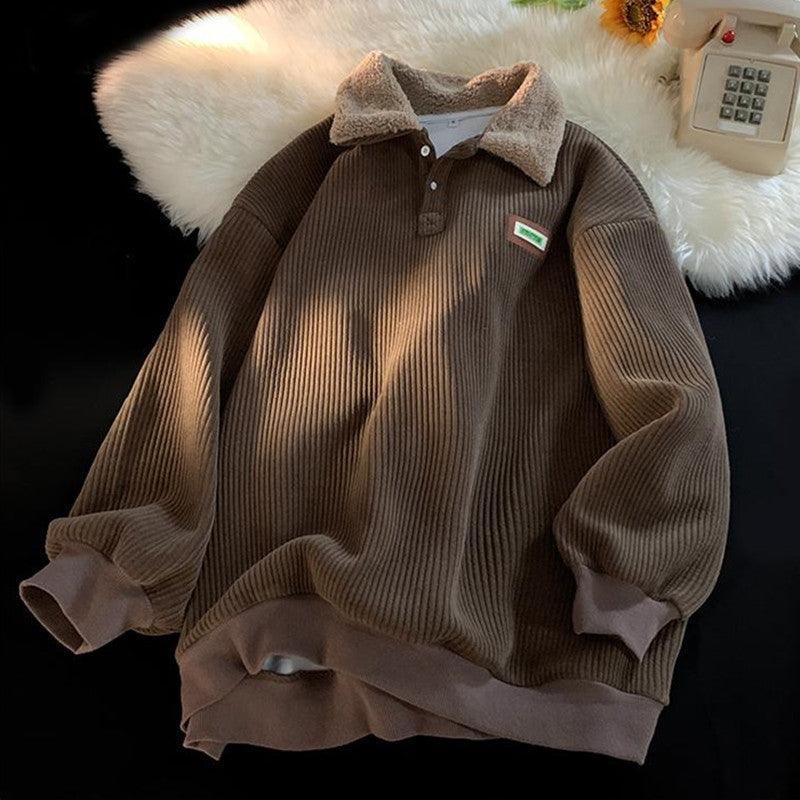 Sven - Men's Fleece-lined Thick Corduroy Polo Collar Sweater
