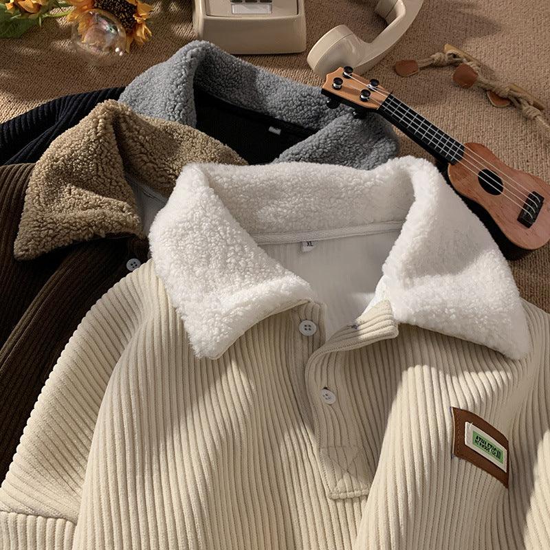 Sven - Men's Fleece-lined Thick Corduroy Polo Collar Sweater