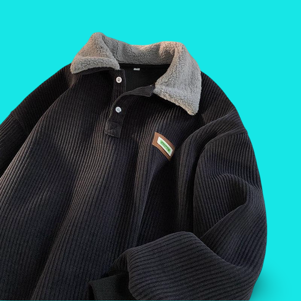 Sven - Men's Fleece-lined Thick Corduroy Polo Collar Sweater