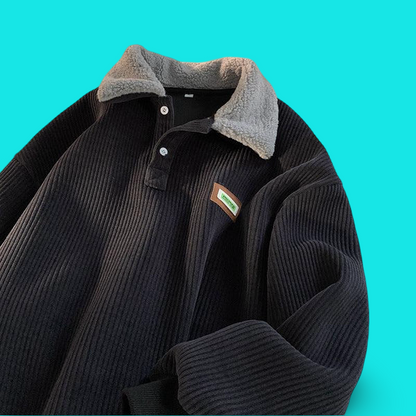 Sven - Men's Fleece-lined Thick Corduroy Polo Collar Sweater