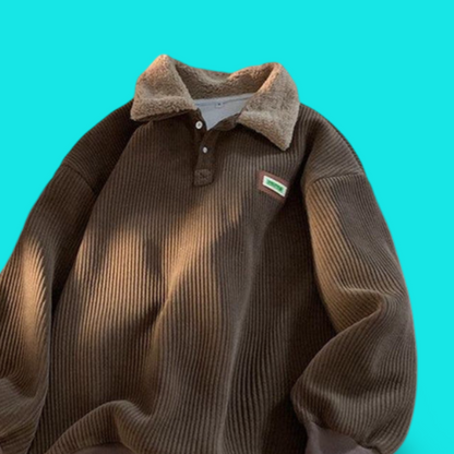 Sven - Men's Fleece-lined Thick Corduroy Polo Collar Sweater