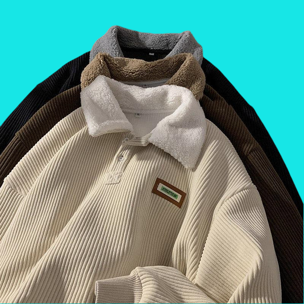 Sven - Men's Fleece-lined Thick Corduroy Polo Collar Sweater